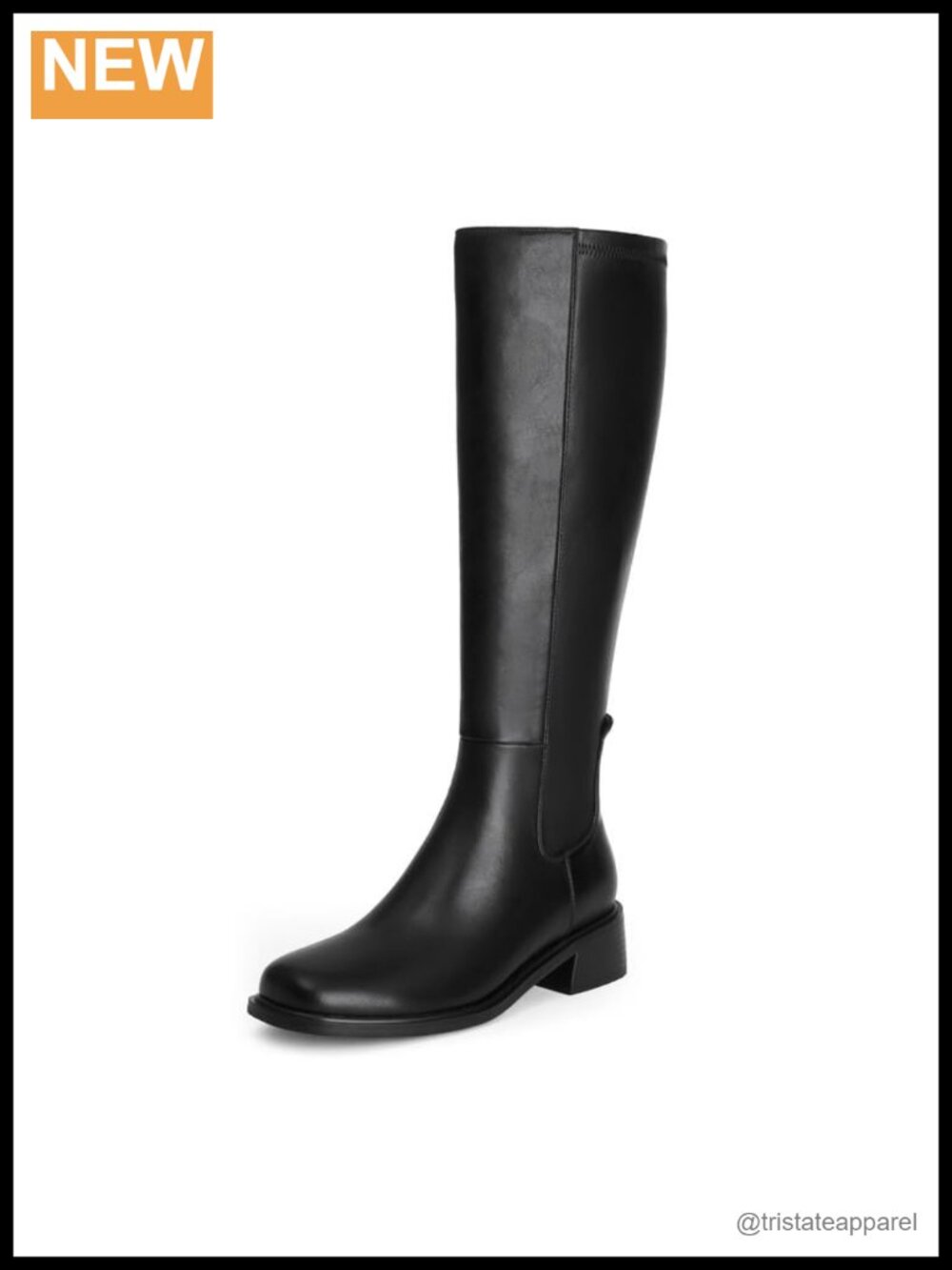 Women's Faux Leather Knee High Boots Low Heel Square Toe Zip
